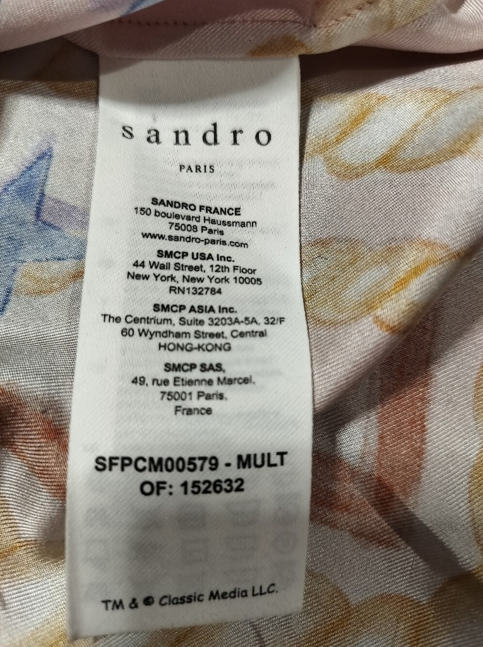 EUC Sandro 100% Silk Pink Blue Short-Sleeve Rope & Star Button Up Shirt Small XS - Picture 7 of 8